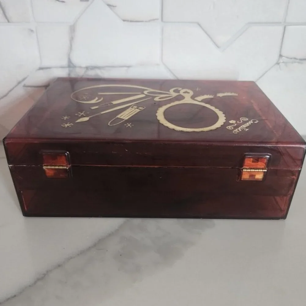 Vintage 50s Marble Acrylic Cosmetic Case Storage Case‎ Art Deco